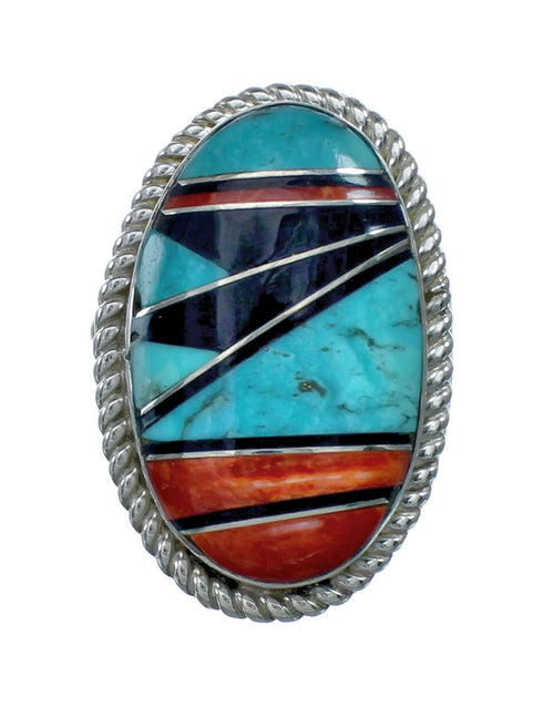 Native American Sterling Silver Multicolor Inlay Ring Size 9-1/4 NN20609